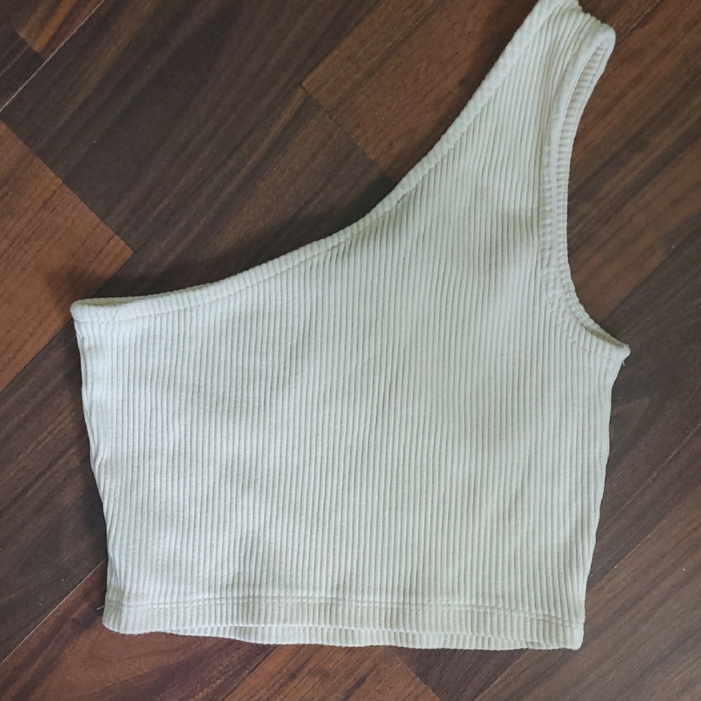 Forever 21 Cream Ribbed One-Shoulder Tank - Picture 4 of 5